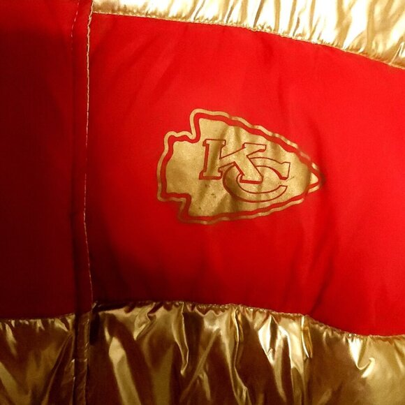 GIII For Her Kansas City Chiefs Womens New Metallic Gold Red Puffer Jacket Small - Picture 5 of 10